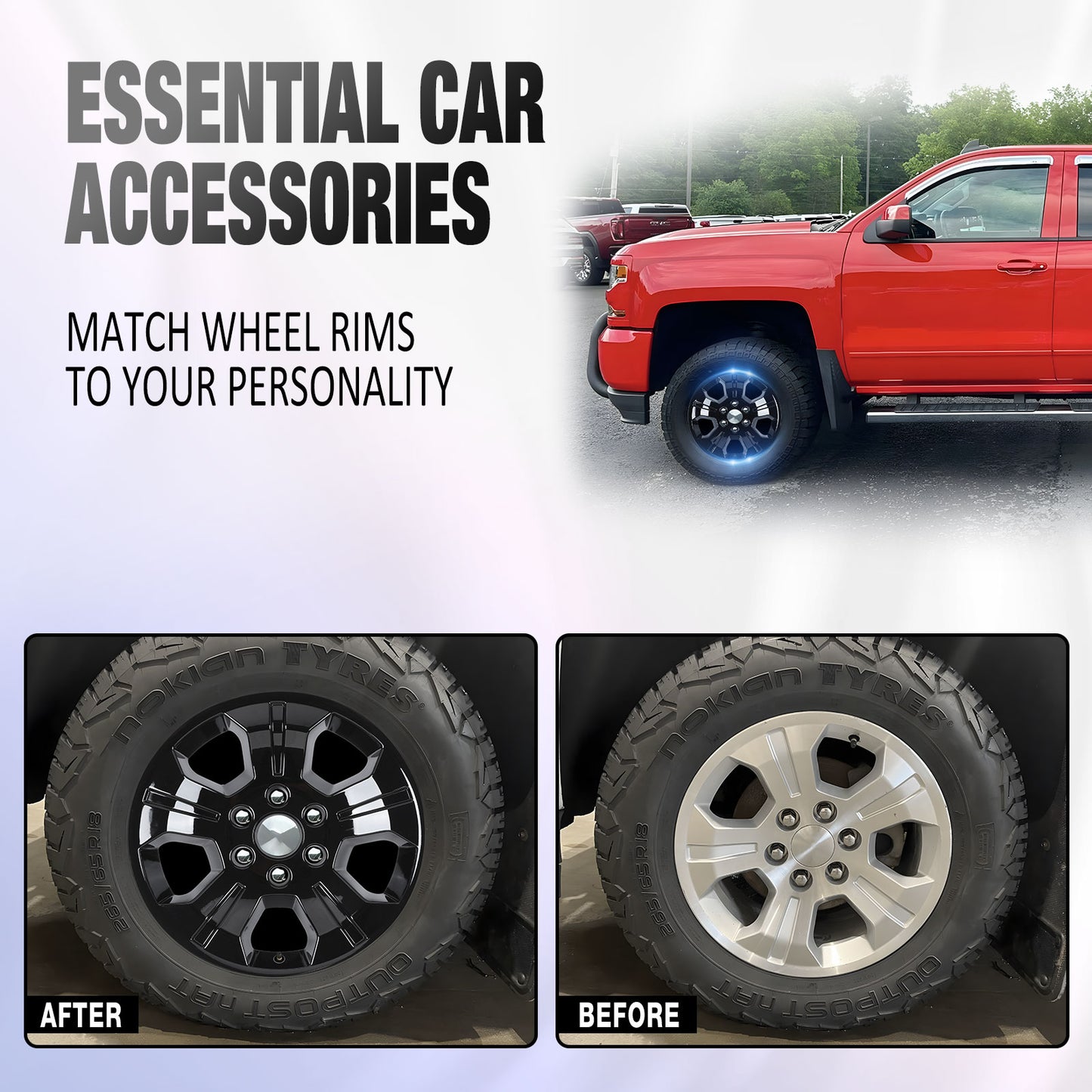 18 Inch Wheel Skins for 2014-2019 Chevy Silverado 1500 - Black Lacquer