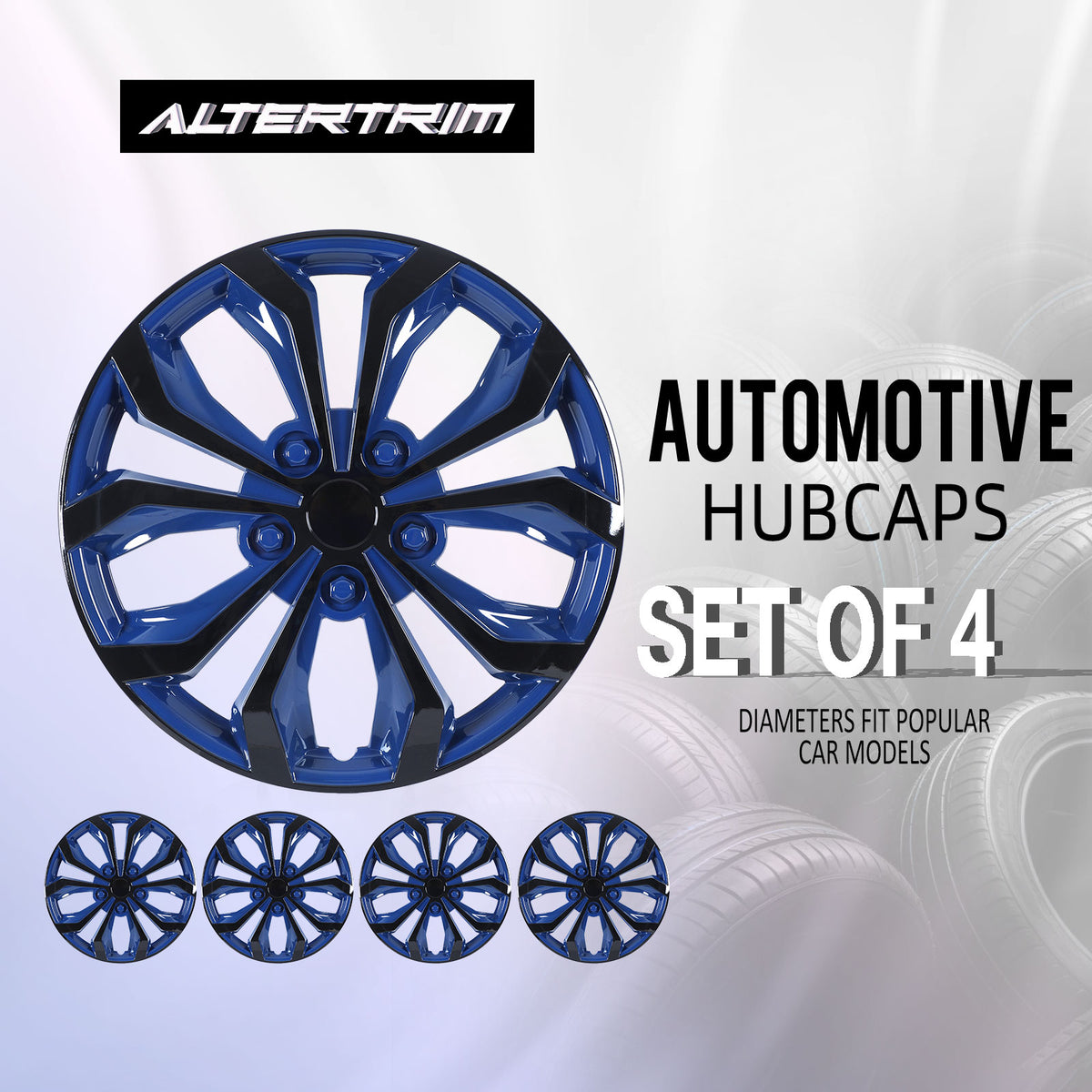 17 Inch Universal Hubcaps for Steel Wheel Rims Cover - Black Lacquer & Blue Lacquer