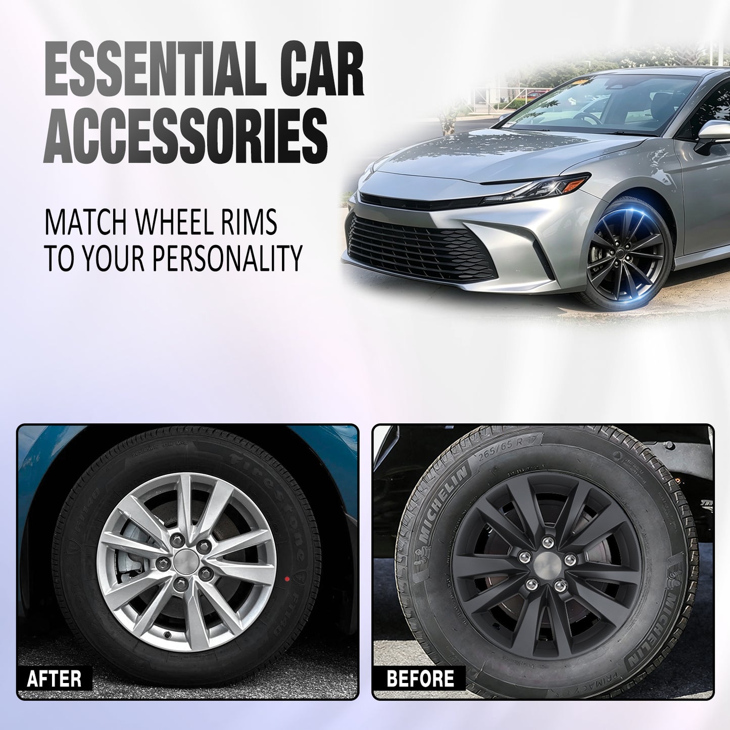 16 Inch Wheel Skins for 2025-2026 Toyota Camry Hybrid LE model - Matte Black