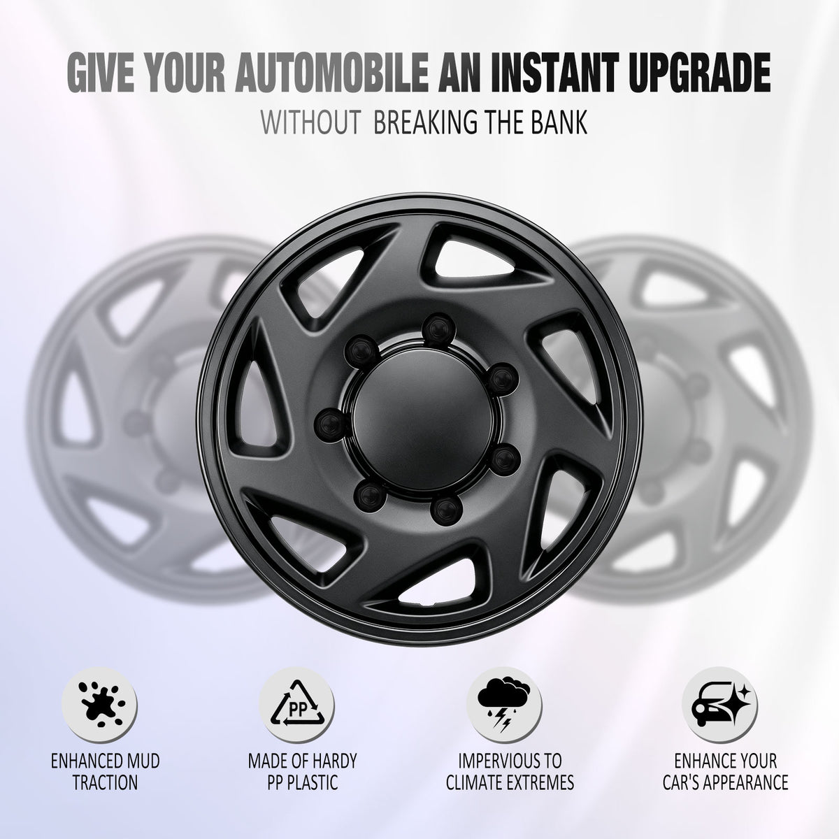 16 Inch Wheel Skins for 1992-2014 Ford E Series Van - Matte Black