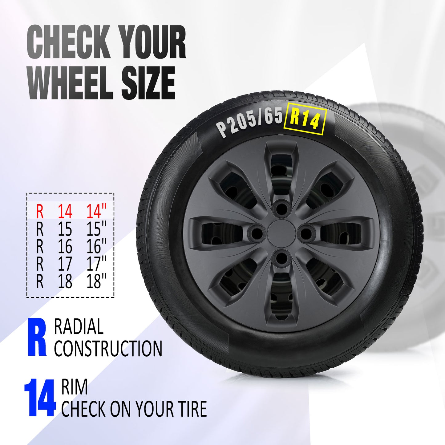 14 Inch Wheel Hubcaps for 2012-2017 Hyundai Accent Hatchback/Sedan - Matte Black