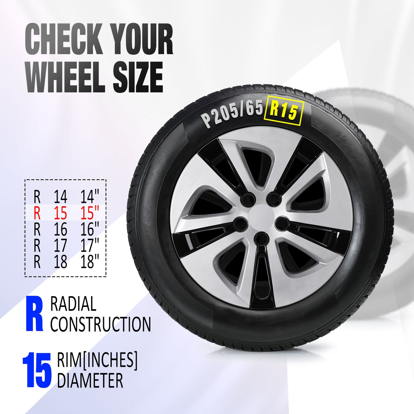 15 Inch Wheel Hubcaps for 2016-2022 TOYOTA Prius/ 2020-2024 TOYOTA Corolla - Silver Lacquer & Black Lacquer
