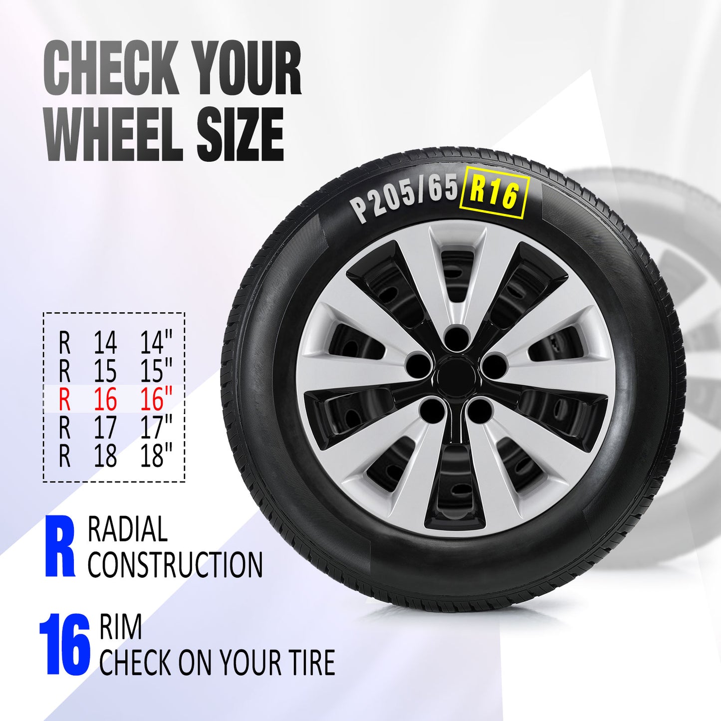 16 Inch Wheel Hubcaps for 2011-2017 Nissan Leaf/ 2013-2019 Nissan Sentra - Silver Lacquer & Black Lacquer