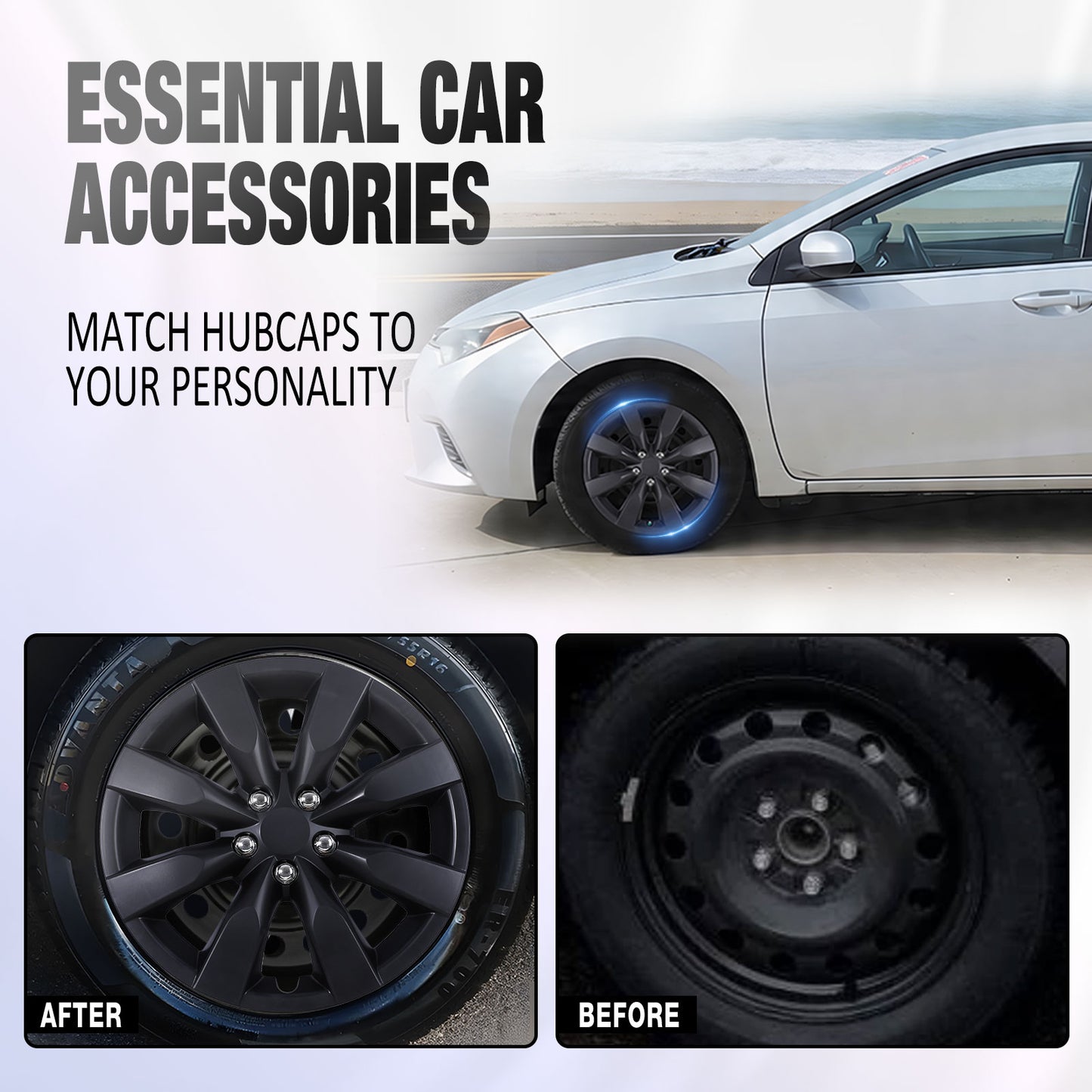 16 Inch Wheel Hubcaps for 2009-2019 TOYOTA Corolla and 2009-2014 TOYOTA Matrix w/decorative screws - Matte Black