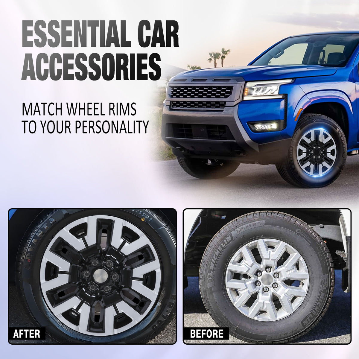 17 Inch Wheel Skins for 2022-2025 NISSAN FRONTIER SV，SL，SL model - Silver Lacquer&Black Lacquer