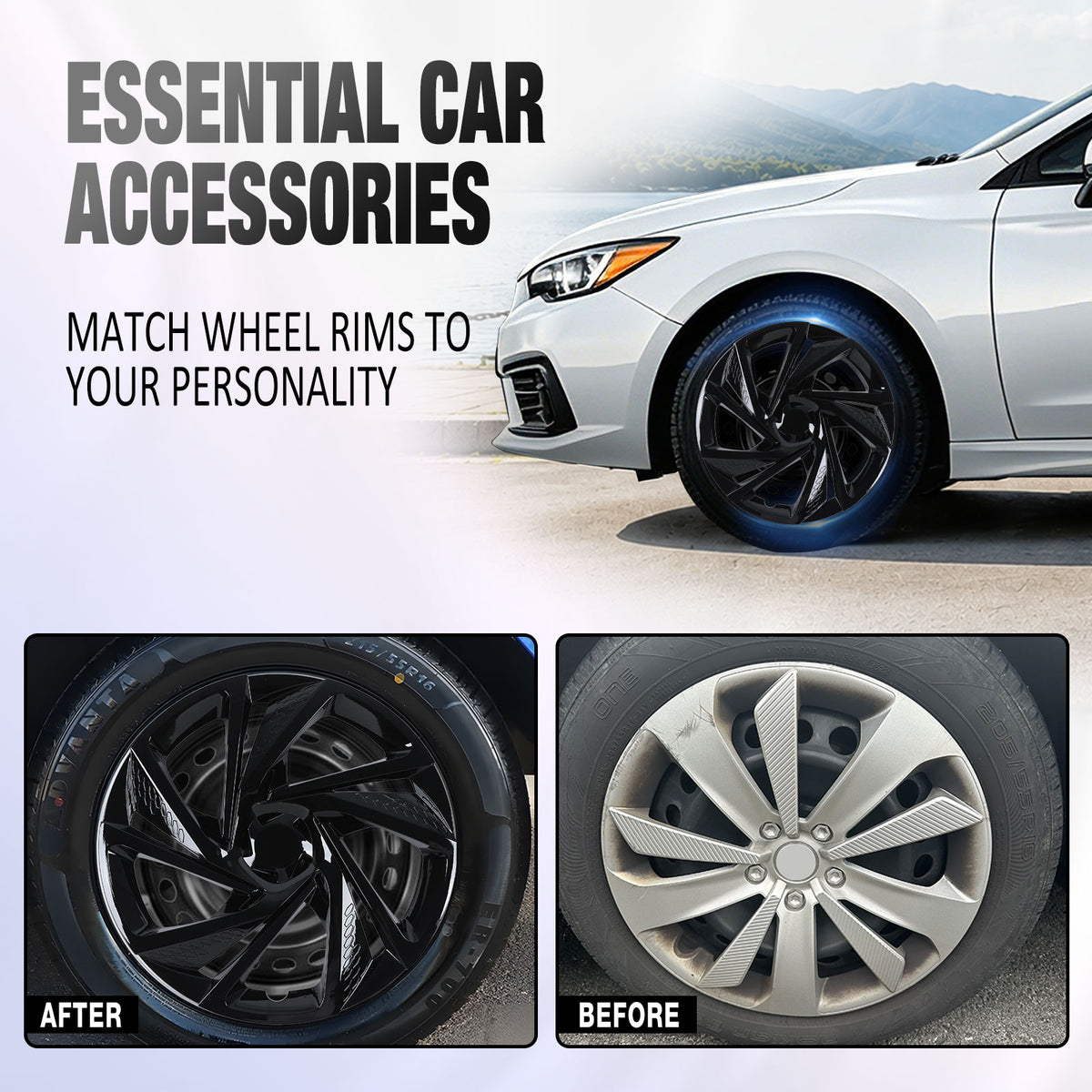 16 Inch Wheel Skins for 2017-2023 SUBARU IMPREZA SEDAN/WAGON - Black Lacquer