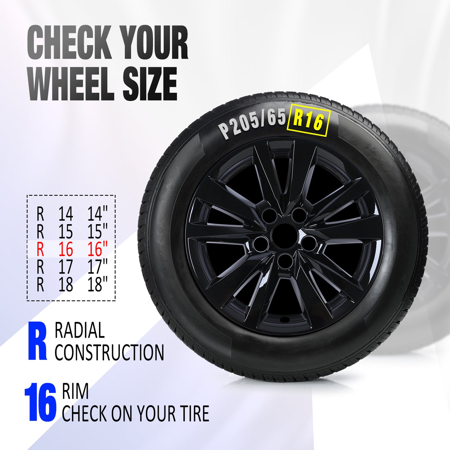 16 Inch Wheel Skins for 2025-2026 Toyota Camry Hybrid LE model - Black Lacquer