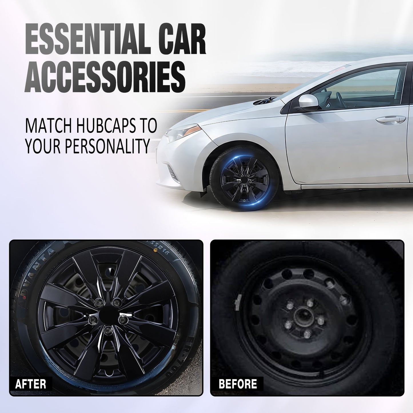 16 Inch Wheel Hubcaps for 2009-2019 TOYOTA Corolla and 2009-2014 TOYOTA Matrix  - Black Lacquer