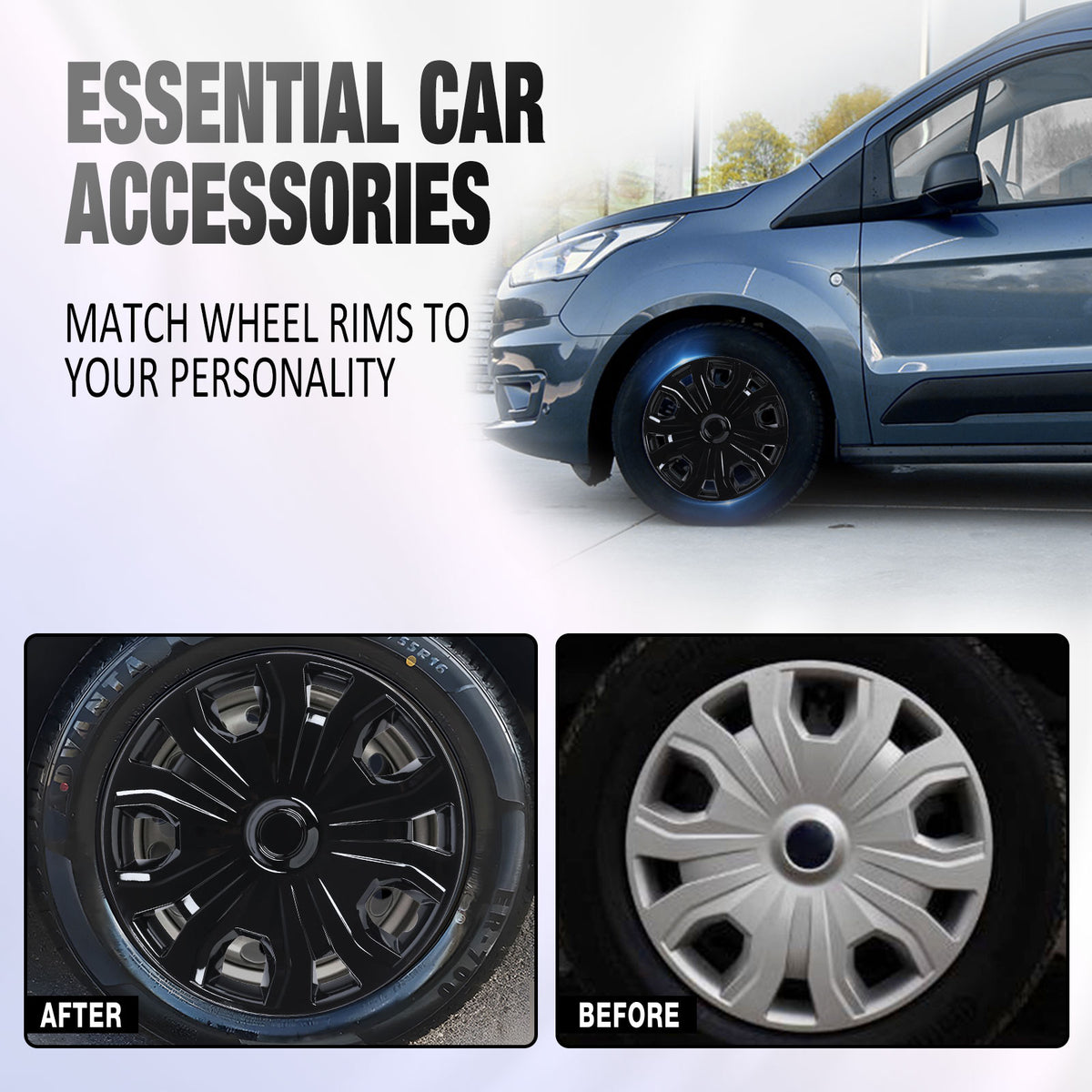 16 Inch Wheel Skins for 2014-2023 Ford Transit Connect - Black