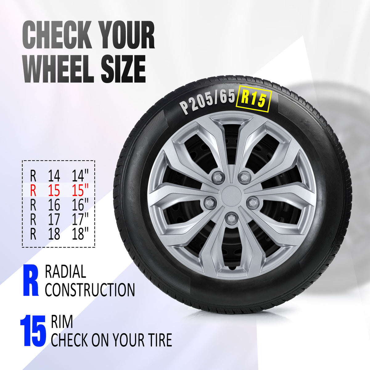 15 Inch Universal Hubcaps for Steel Wheel Rims Cover - Lacquer