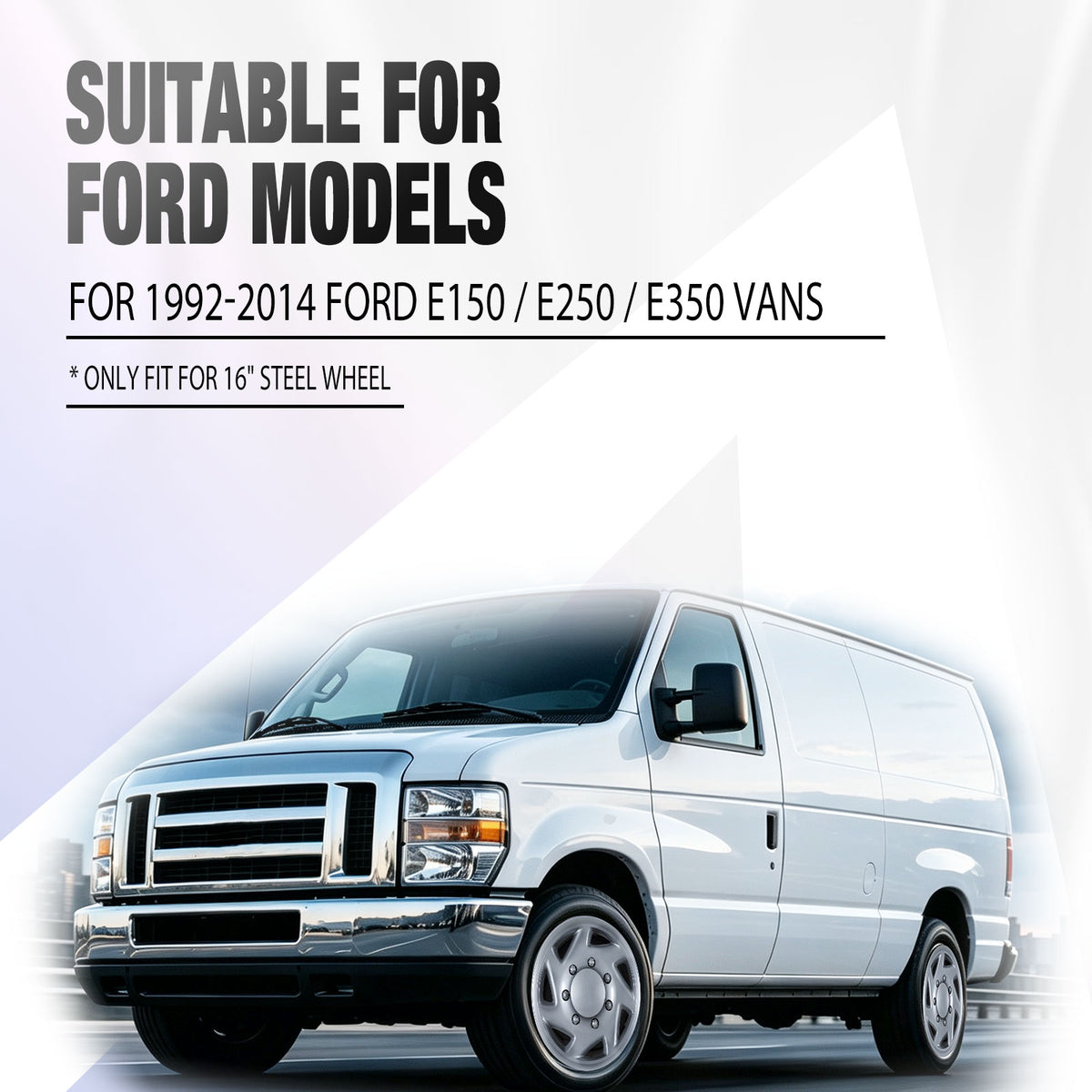 16 Inch Wheel Skins for 1992-2014 Ford E Series Van - Black Lacquer