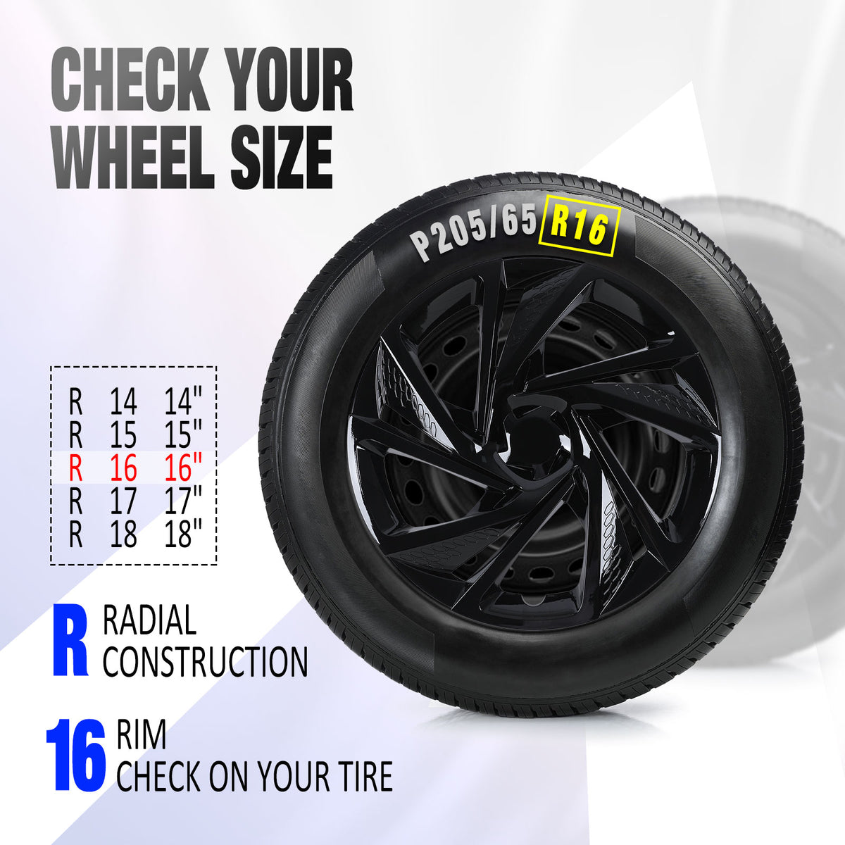 16 Inch Wheel Skins for 2017-2023 SUBARU IMPREZA SEDAN/WAGON - Black Lacquer
