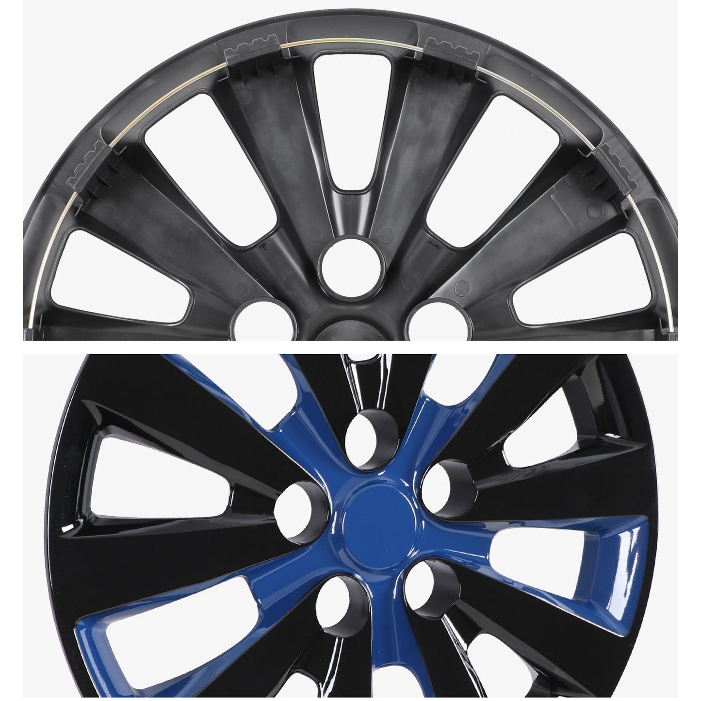 16 Inch Wheel Hubcaps for 2011-2017 Nissan Leaf/ 2013-2019 Nissan Sentra - Black Lacquer & Blue Lacquer