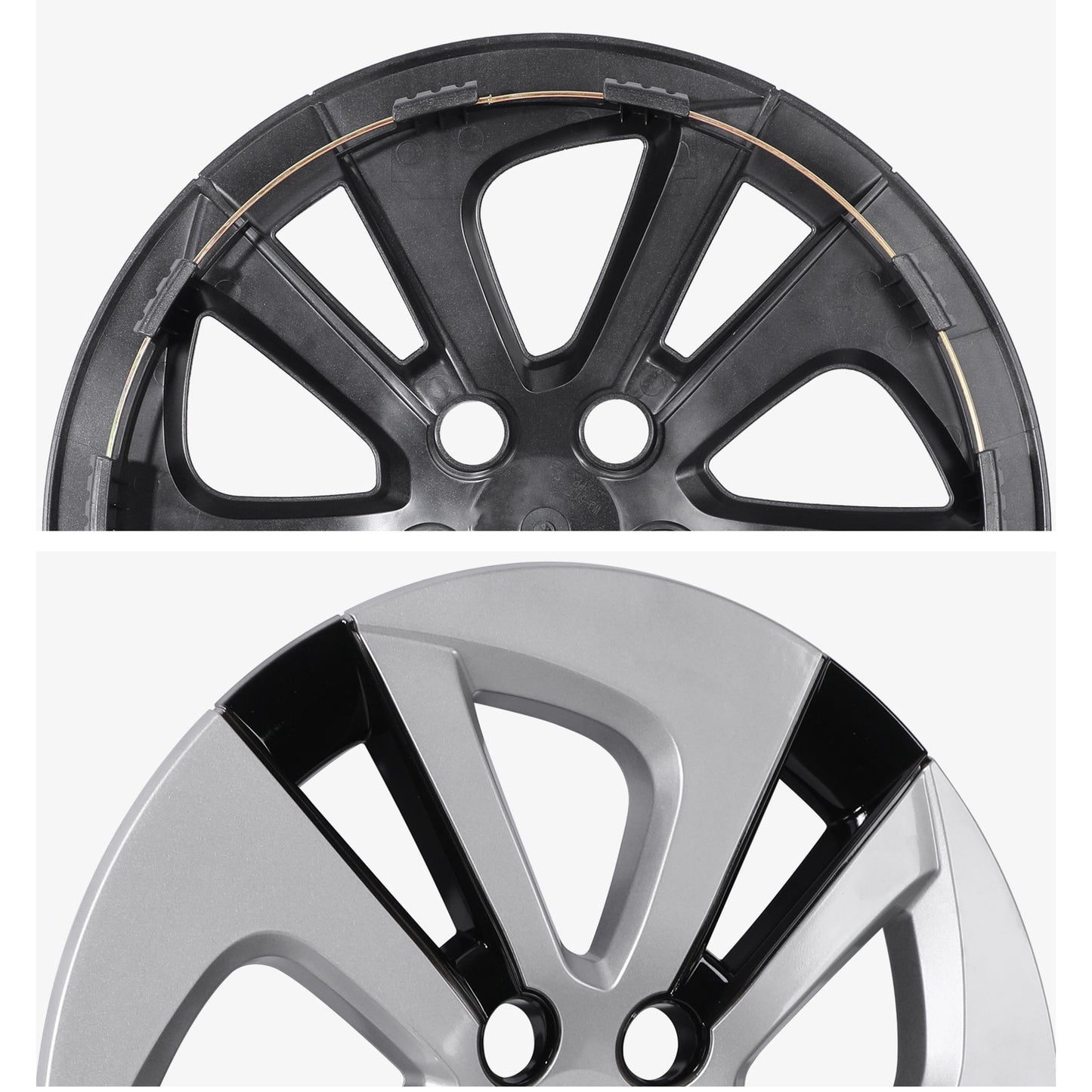 15 Inch Wheel Hubcaps for 2016-2022 TOYOTA Prius/ 2020-2024 TOYOTA Corolla - Silver Lacquer & Black Lacquer